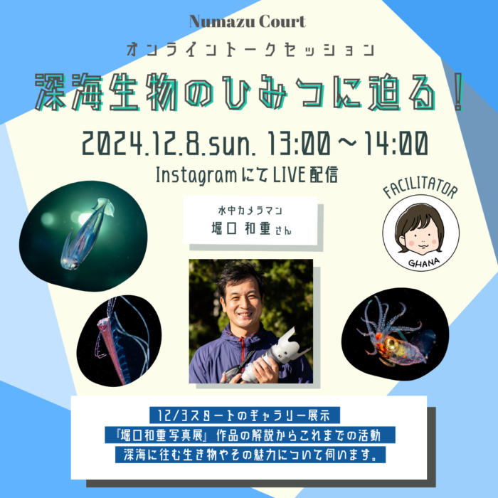 【オンライントークセッション】水中カメラマン堀口和重さんをゲストにお招きし、12月のギャラリー展示『堀口和重写真展』の解説や裏話、沼津の海での撮影の魅力やおすすめスポットをお伺いします！